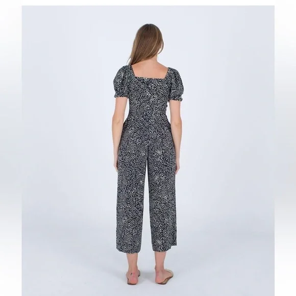 HURLEY puff sleeve Black and White Floral Jumpsuit/juniors size L - Picture 3 of 4
